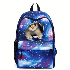Starry Sky & Cat Print Backpack Durable Lightweight School Travel Bag