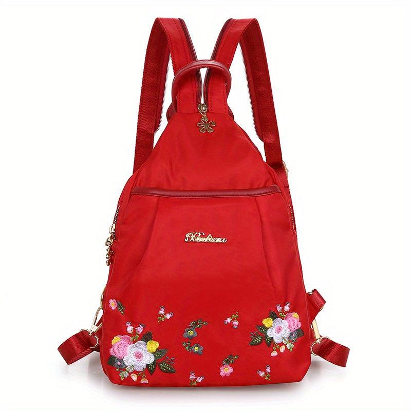Floral Embroidery Backpack Large Capacity Travel Crossbody Bag