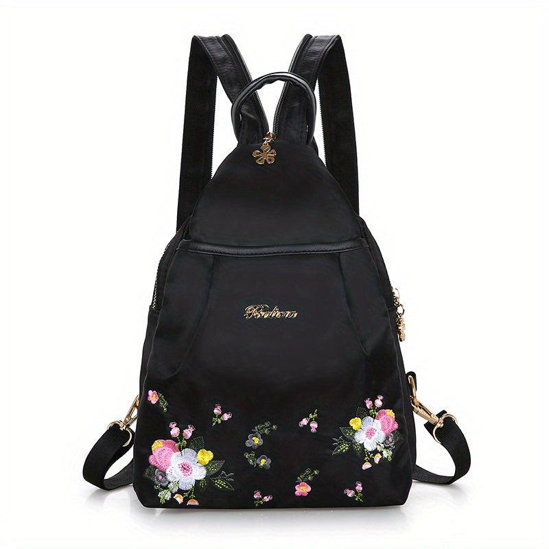 Floral Embroidery Backpack Large Capacity Travel Crossbody Bag