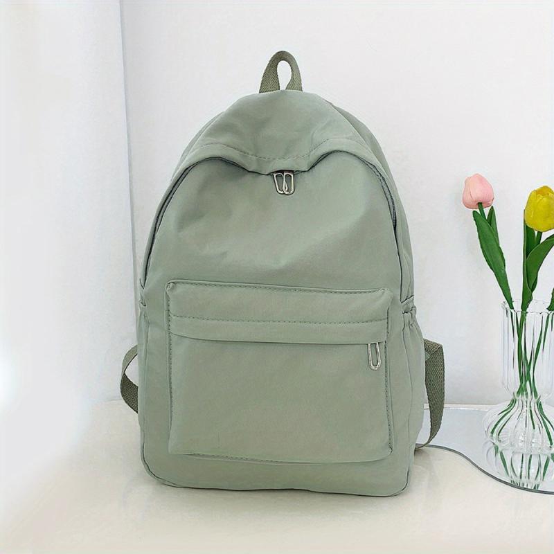 Solid Zipper Backpack Lightweight School Bag