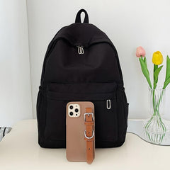 Solid Zipper Backpack Lightweight School Bag