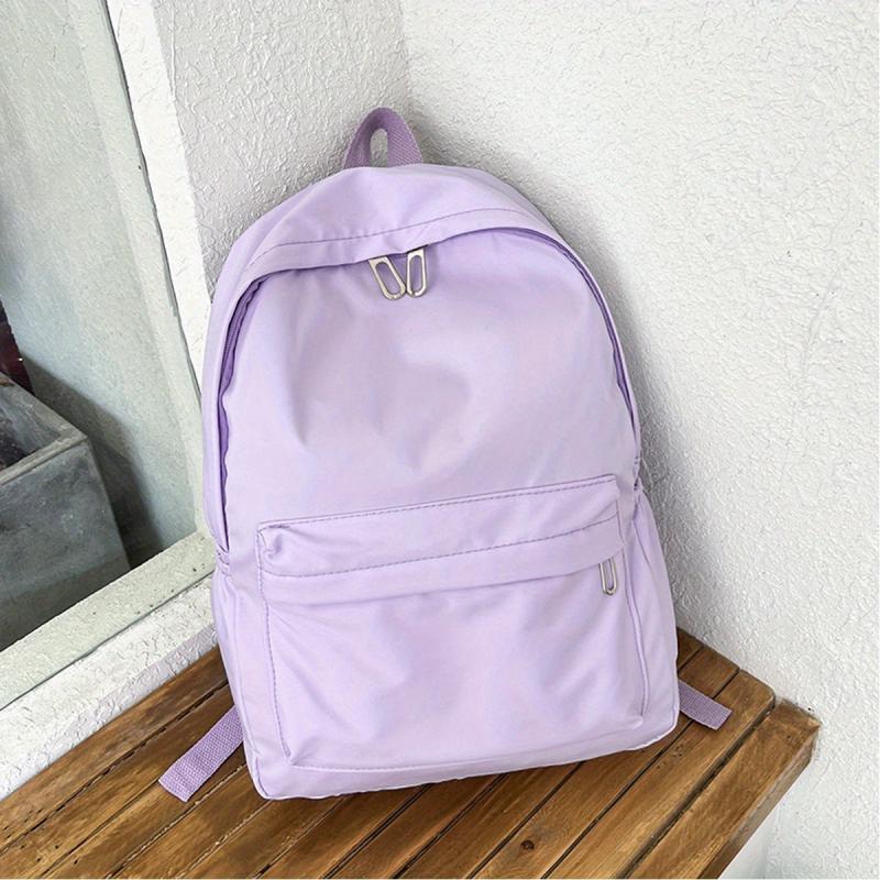 Solid Zipper Backpack Lightweight School Bag