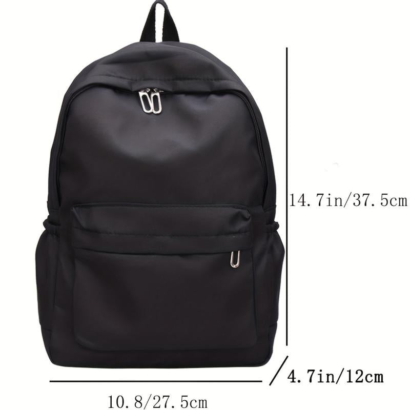 Solid Zipper Backpack Lightweight School Bag