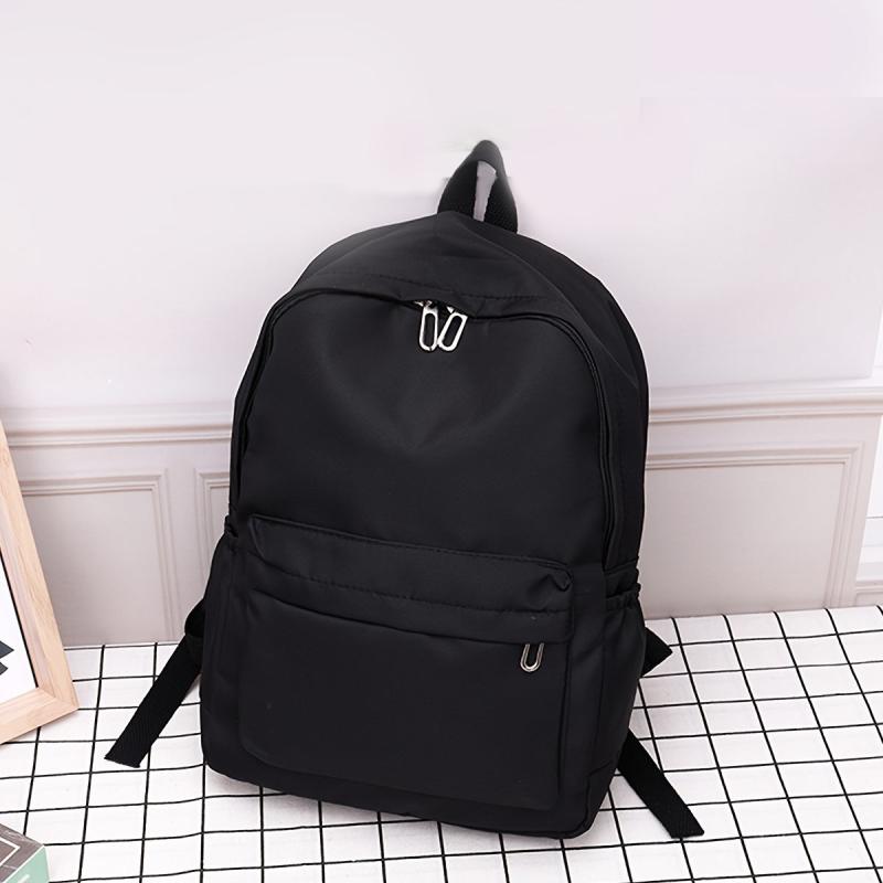 Solid Zipper Backpack Lightweight School Bag