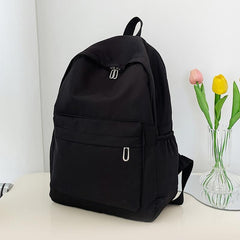 Solid Zipper Backpack Lightweight School Bag