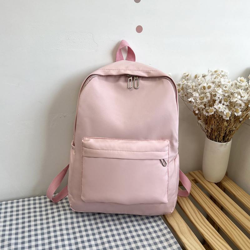 Solid Zipper Backpack Lightweight School Bag