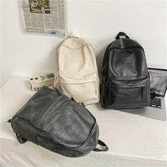 Preppy Style School Backpack PU Leather Laptop Bag