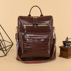 Crocodile Embossed Backpack Women's Work Bag