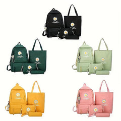 4PCS Cartoon Backpack Set Preppy Back To School Daypack Casual Travel Knapsack
