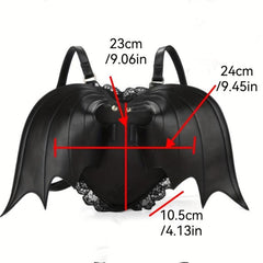 Bat Wings Decor Backpack Halloween Gothic Love Shaped Rucksack