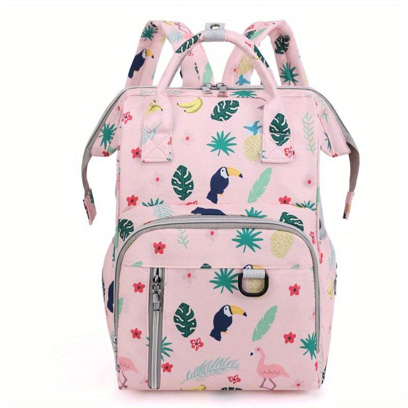 Floral Print Diaper Bag Waterproof Functional Top Handle Backpack