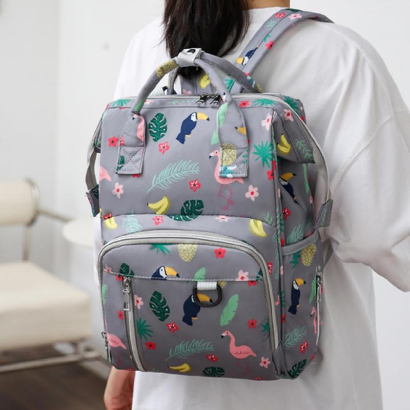 Floral Print Diaper Bag Waterproof Functional Top Handle Backpack