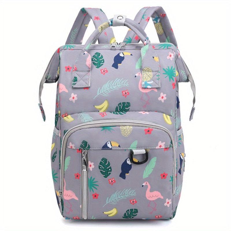 Floral Print Diaper Bag Waterproof Functional Top Handle Backpack