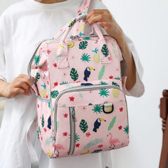Floral Print Diaper Bag Waterproof Functional Top Handle Backpack