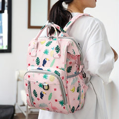 Floral Print Diaper Bag Waterproof Functional Top Handle Backpack