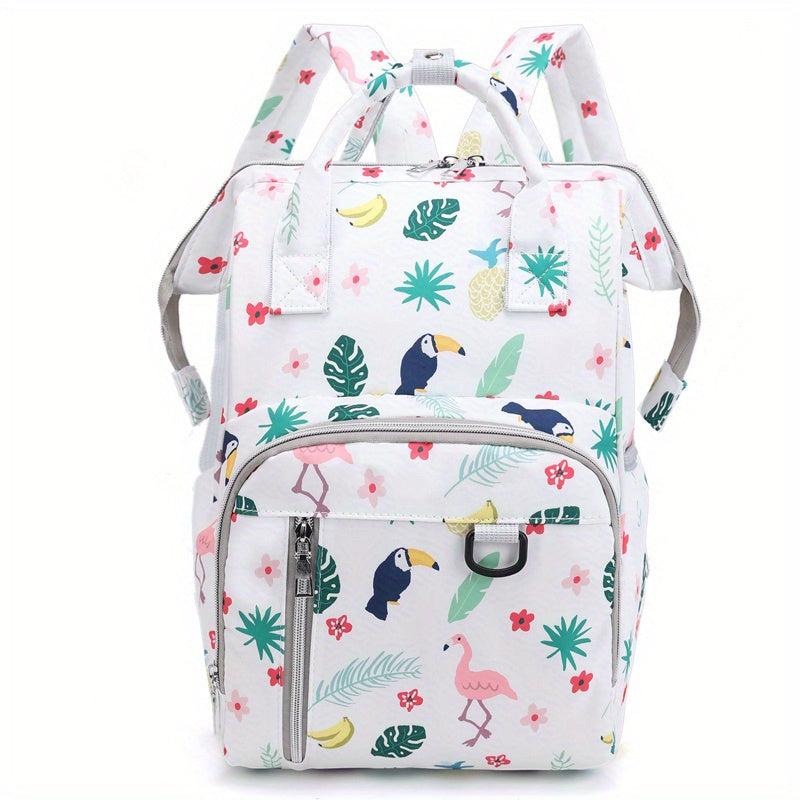 Floral Print Diaper Bag Waterproof Functional Top Handle Backpack