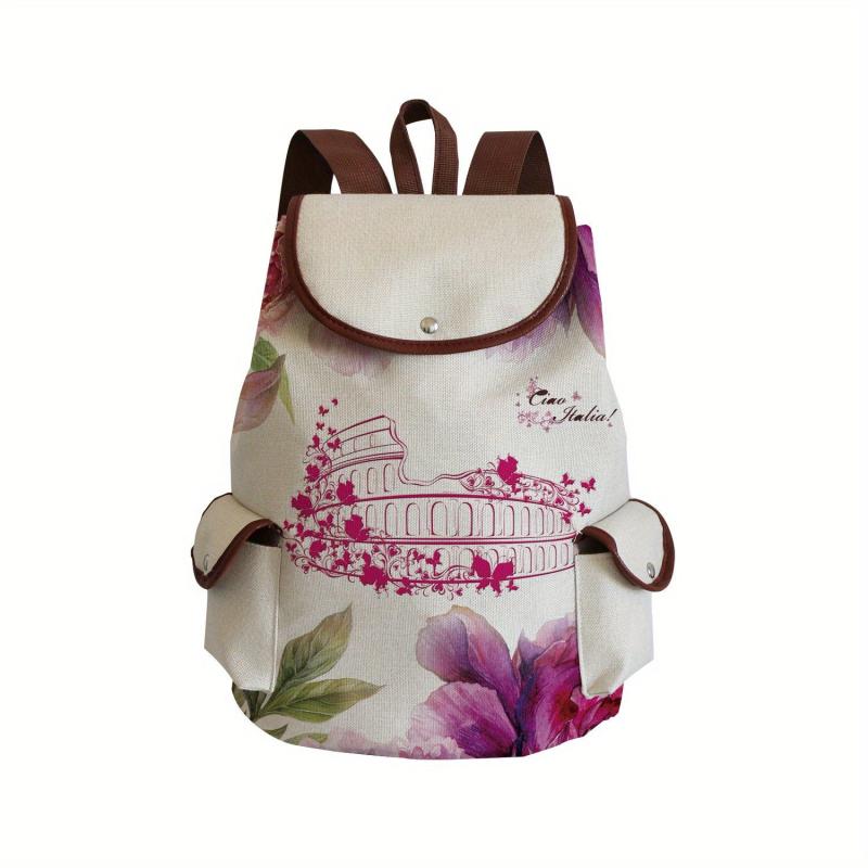 Cartoon Tower Print Drawstring Large Capacity Backpack