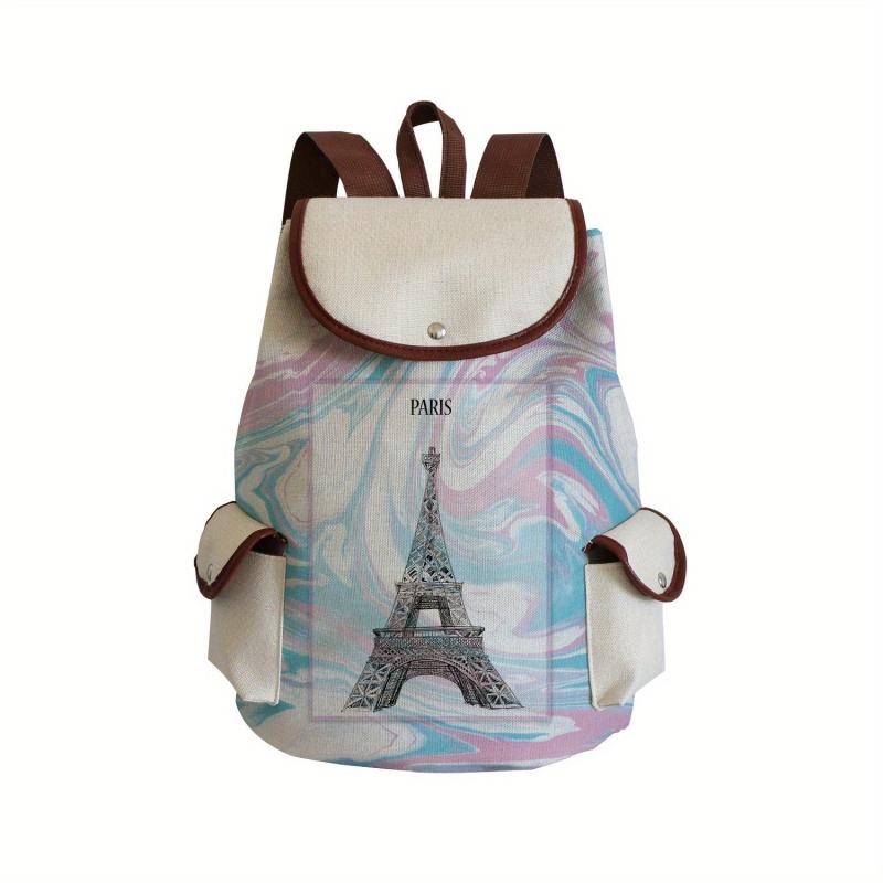 Cartoon Tower Print Drawstring Large Capacity Backpack