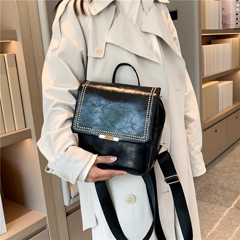 Vintage Glossy Solid Backpack PU Leather School Commuter Bag