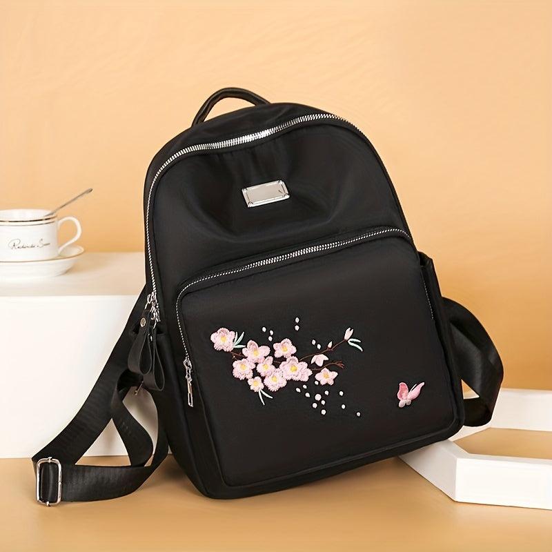 Flower Embroidery Schoolbag Lightweight Travel Daypack