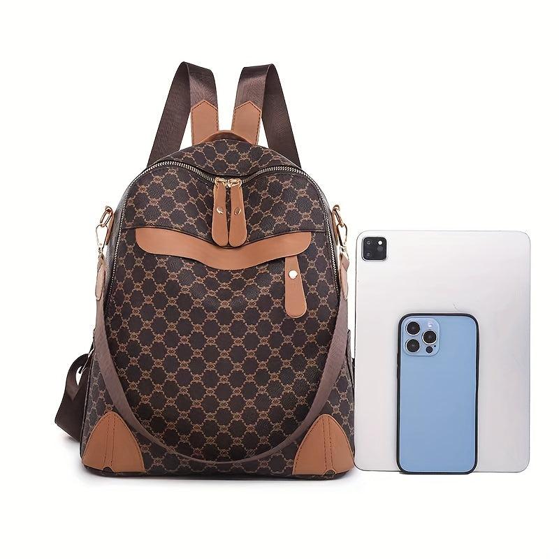 Retro Argyle Printed Backpack Purse Classic Style Two way Shoulder Bag