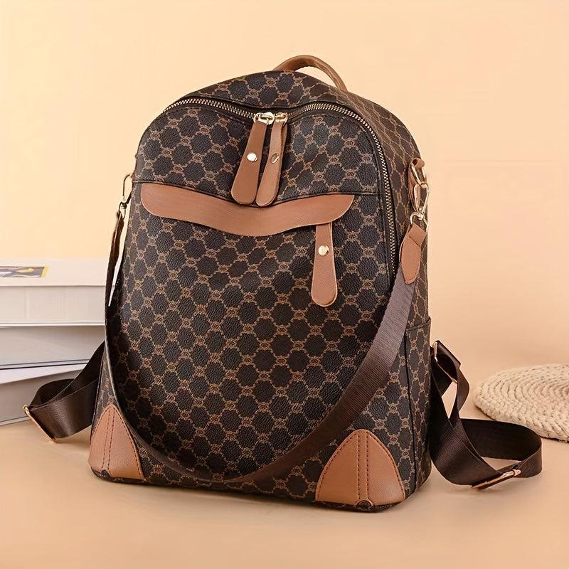 Retro Argyle Printed Backpack Purse Classic Style Two way Shoulder Bag
