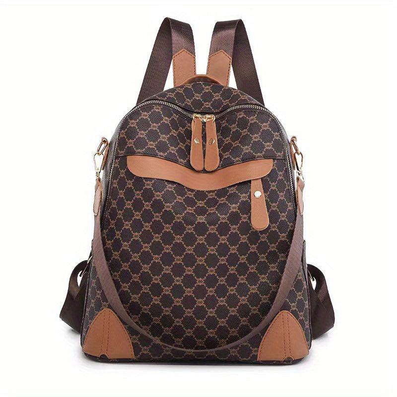 Retro Argyle Printed Backpack Purse Classic Style Two way Shoulder Bag