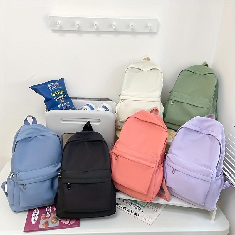 Preppy Style Backpack Casual Nylon School Bag Solid Travel Bookbag
