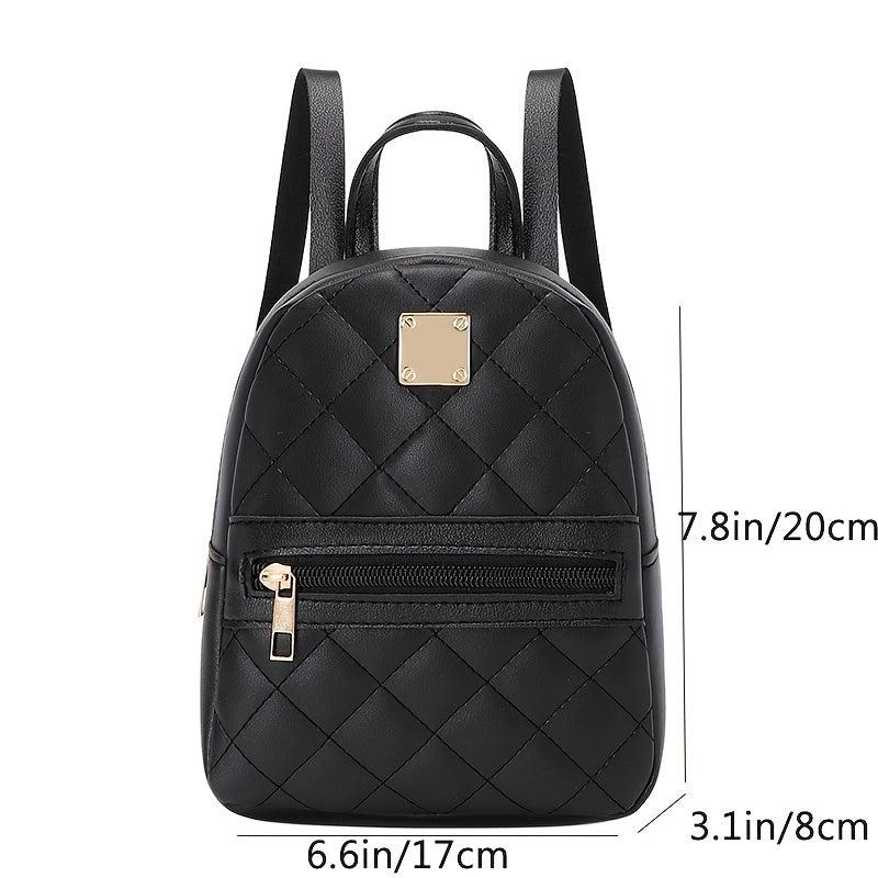 Argyle Quilted Backpack Purse Zipper Handbag Small Shoulder Schoolbag