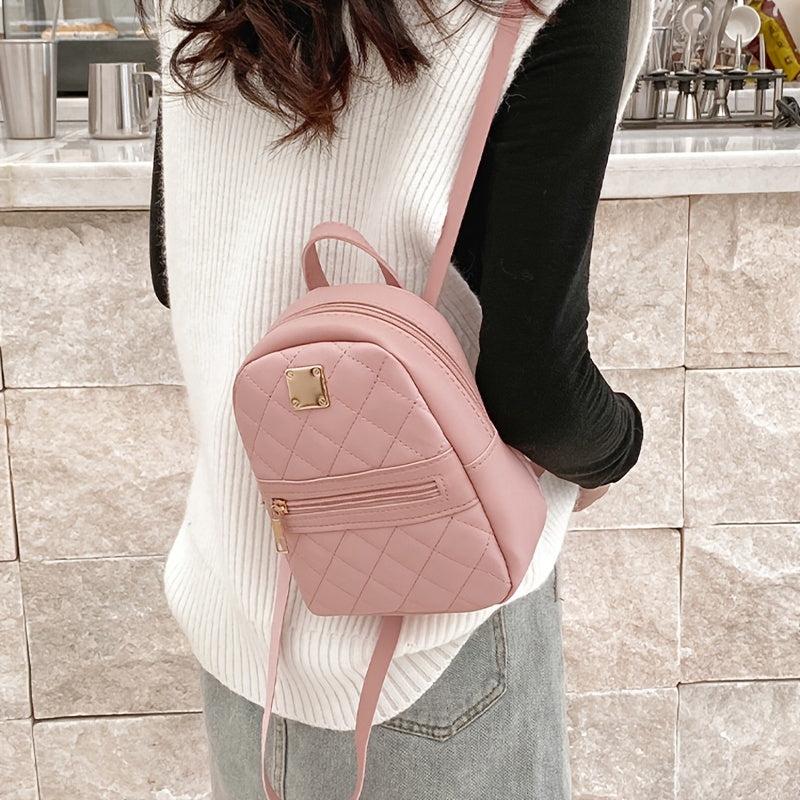 Argyle Quilted Backpack Purse Zipper Handbag Small Shoulder Schoolbag