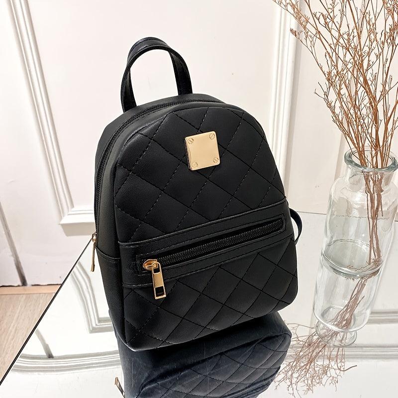 Argyle Quilted Backpack Purse Zipper Handbag Small Shoulder Schoolbag