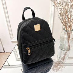 Argyle Quilted Backpack Purse Zipper Handbag Small Shoulder Schoolbag