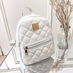 Argyle Quilted Backpack Purse Zipper Handbag Small Shoulder Schoolbag