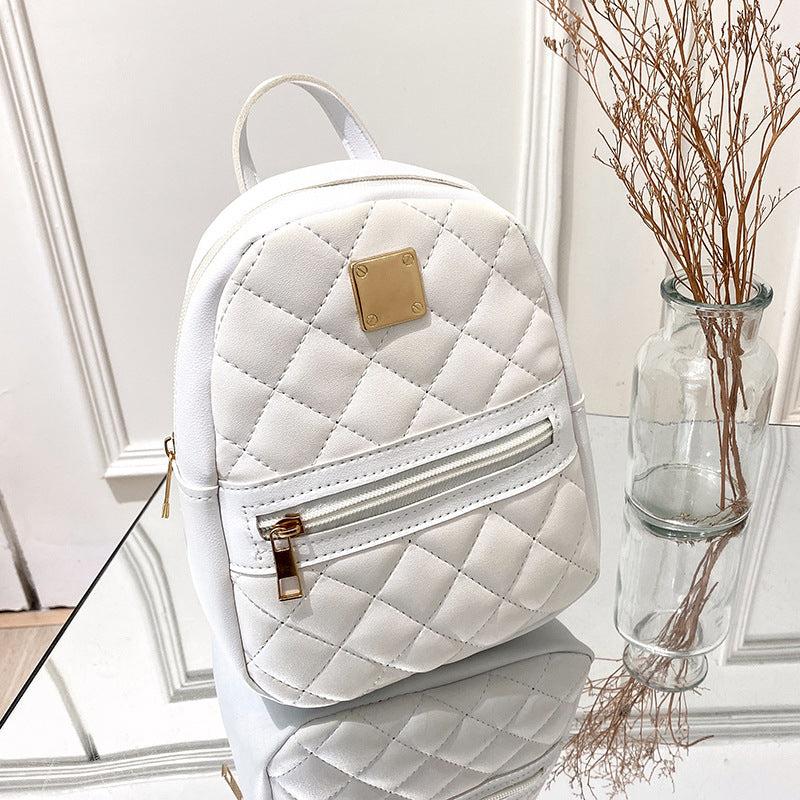 Argyle Quilted Backpack Purse Zipper Handbag Small Shoulder Schoolbag