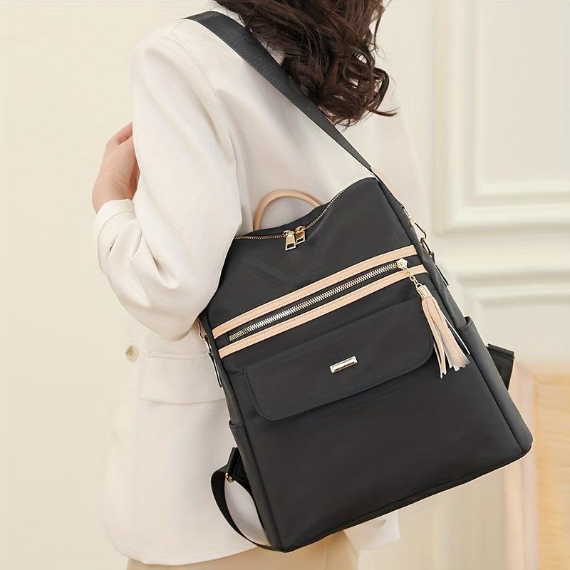 Oxford Cloth Laptop Backpack with Tassel Decor