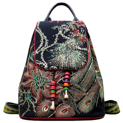 Phoenix Sequin Embroidered Canvas Drawstring Backpack