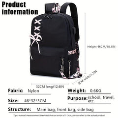Y2K Bow Decor Travel Backpack Large Capacity