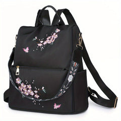 Floral Embroidered Backpack Lightweight Shoulder Bag Canvas