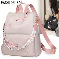 Floral Embroidered Backpack Lightweight Shoulder Bag Canvas