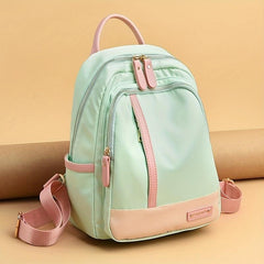 Colorblock Zipper Backpack School Bag Lightweight Travel Daypack