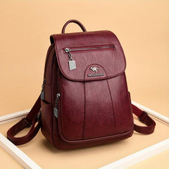 Large Capacity Flap Backpack PU Leather Textured Waterproof School Backpack