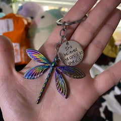 Vintage Dragonfly Keychain Stylish Spiral Bar Metal Pendant Unisex Keyring