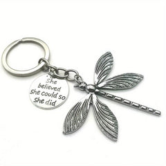 Vintage Dragonfly Keychain Stylish Spiral Bar Metal Pendant Unisex Keyring