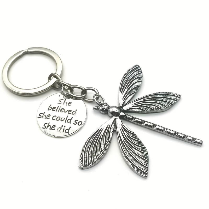 Vintage Dragonfly Keychain Stylish Spiral Bar Metal Pendant Unisex Keyring