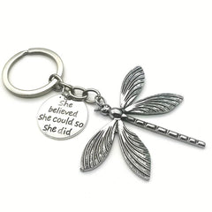 Vintage Dragonfly Keychain Stylish Spiral Bar Metal Pendant Unisex Keyring