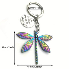 Vintage Dragonfly Keychain Stylish Spiral Bar Metal Pendant Unisex Keyring