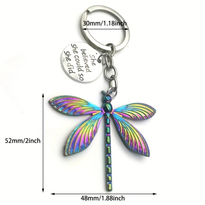 Vintage Dragonfly Keychain Stylish Spiral Bar Metal Pendant Unisex Keyring