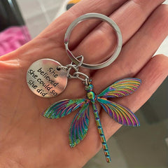 Vintage Dragonfly Keychain Stylish Spiral Bar Metal Pendant Unisex Keyring