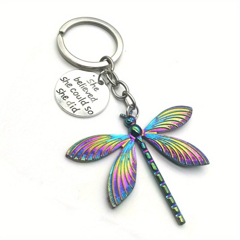 Vintage Dragonfly Keychain Stylish Spiral Bar Metal Pendant Unisex Keyring