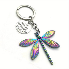 Vintage Dragonfly Keychain Stylish Spiral Bar Metal Pendant Unisex Keyring